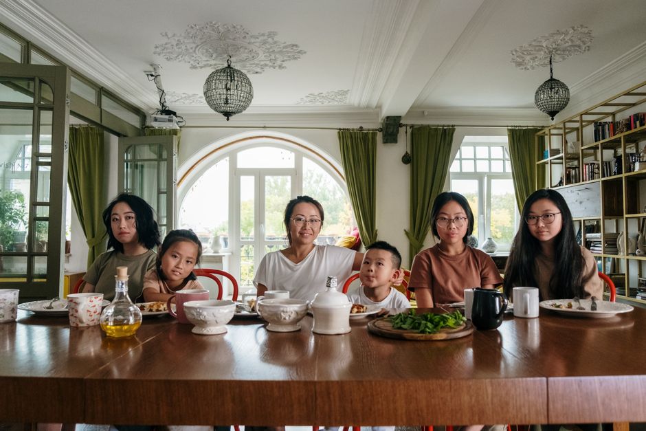 Family dining together at restaurant
