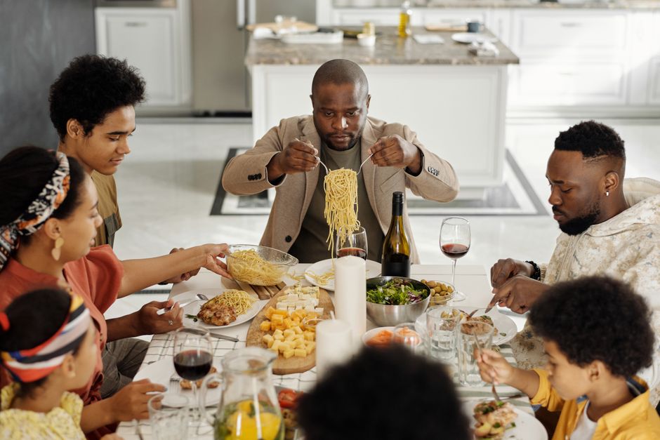 Group of people enjoying restaurant meal together